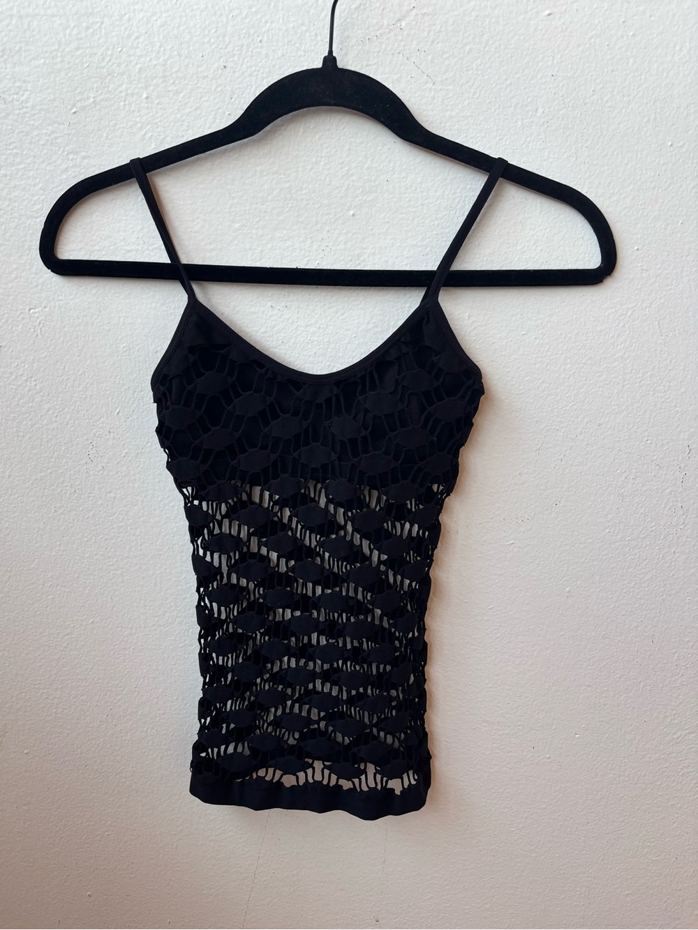Y2k Black Crochet Knit Cami Tank Top - Women